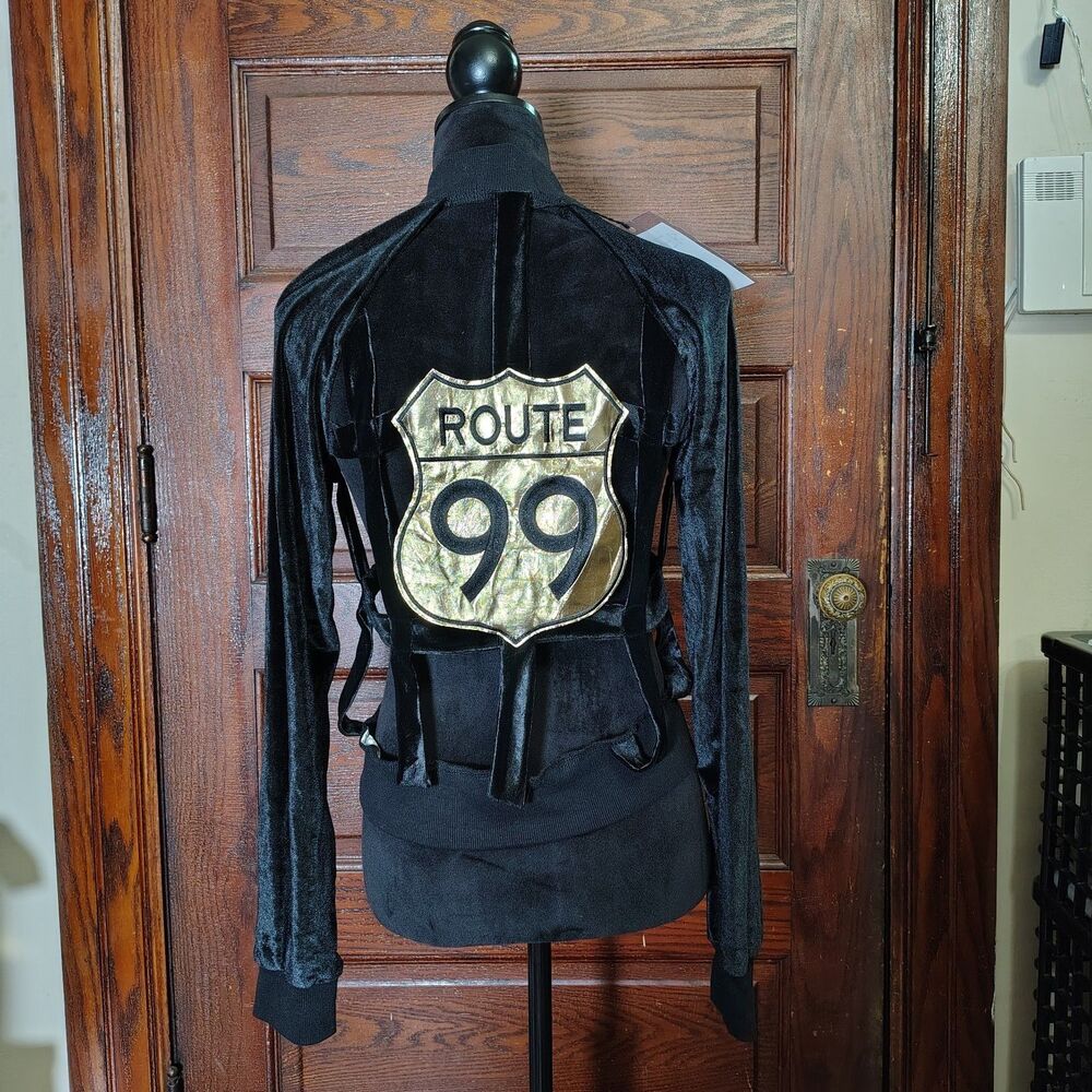 Black Velour Cut Out Gold Route 99 Festival Wear Jacket Nwts Wmns Xs/S
